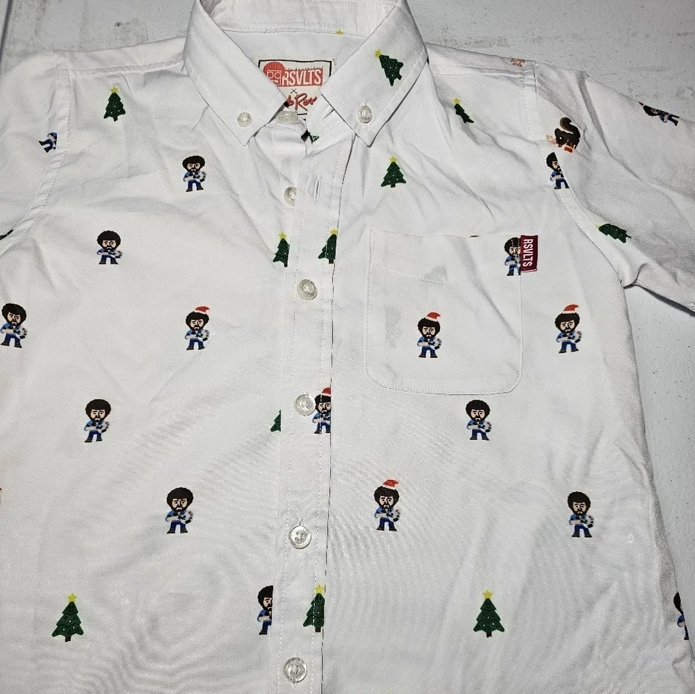 RSVLTS x Bob Ross Kids White Button Down Short Sleeve Shirt